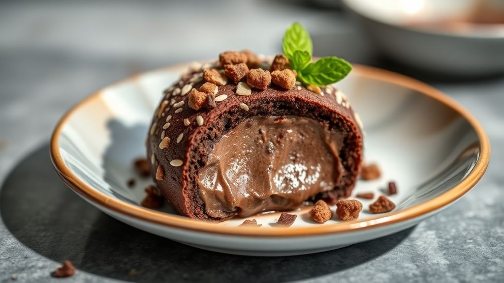 Recheio de brigadeiro mole cremoso e brilhante pronto para rechear bolos, com textura lisa e apetitosa