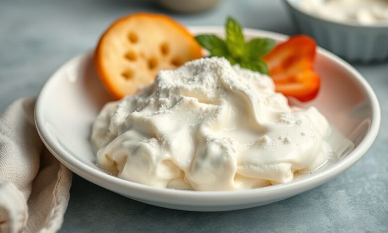 Creme de leite Ninho liso e aerado servido em uma tigela, com aparência brilhante e textura irresistível