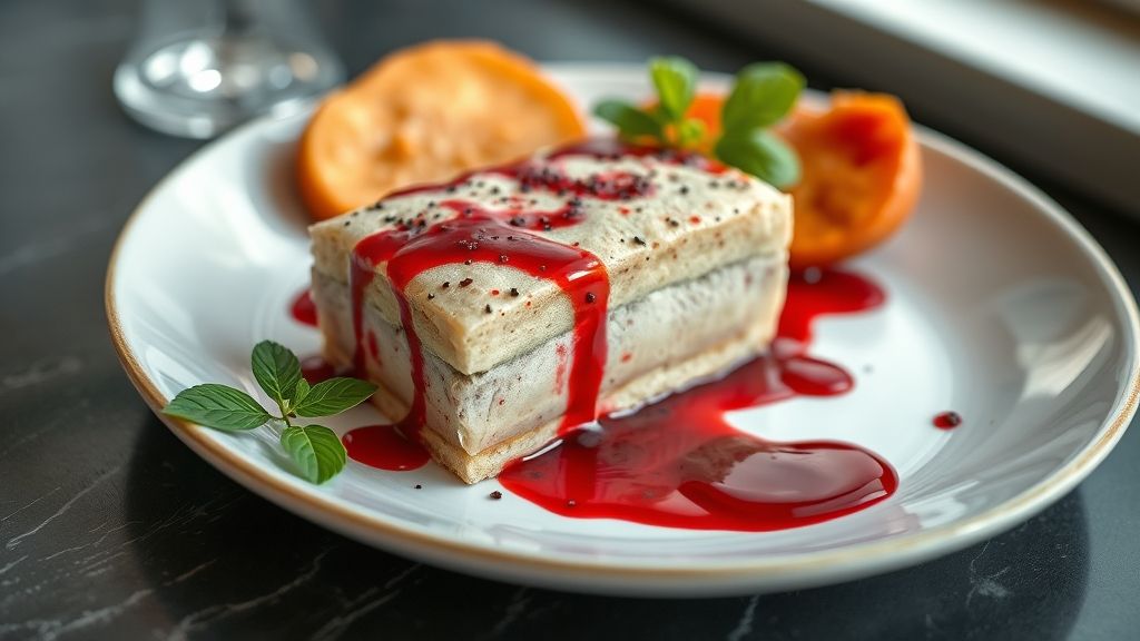 Sangue falso comestível pronto, brilhante, com aparência real e espalhado em um prato branco