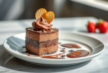 Sobremesa de chocolate gelada em taças individuais, cremosa e decorada com chantilly e raspas de chocolate