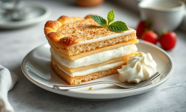 Torta gelada de bolacha com nata, decorada com raspas de chocolate e textura cremosa