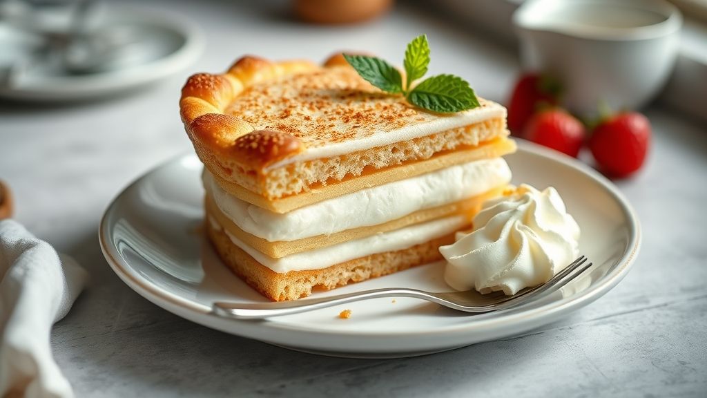 Torta de bolacha com nata cremosa e firme, decorada com raspas de chocolate e camadas perfeitas