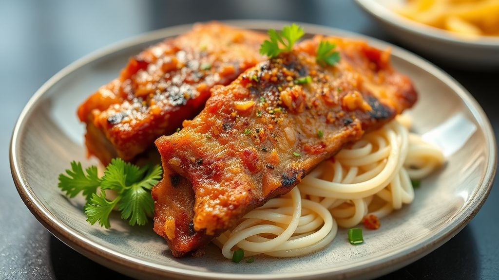 Pedaços dourados e crocantes de toucinho frito servidos em petisqueira de barro, com limão e molho de pimenta ao lado