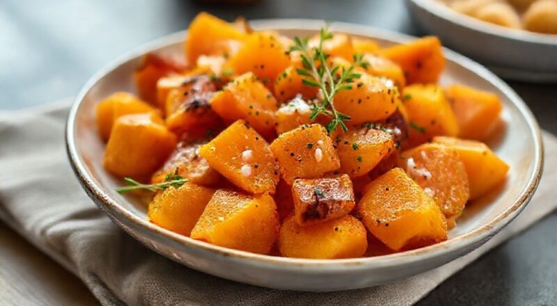 Tigela com batata doce cozida e cortada em pedaços, com aparência fresca e apetitosa, pronta para consumo