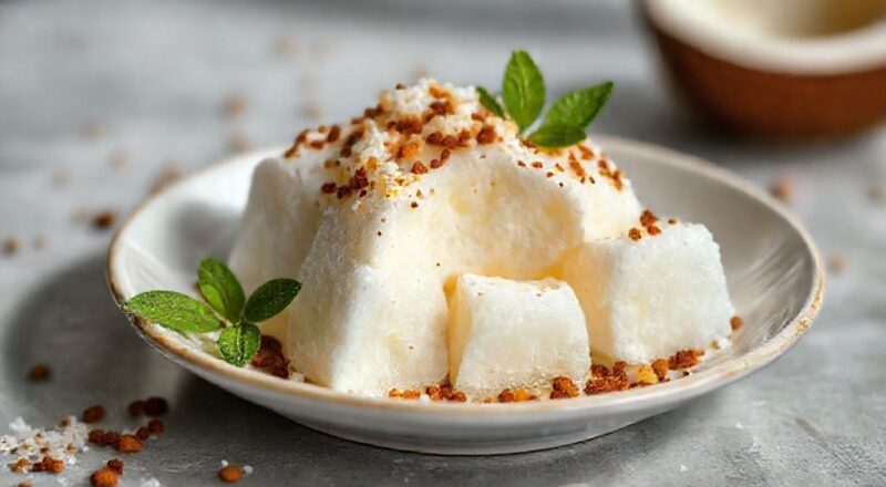 Prato com beijinhos cremosos prontos, decorados com cravo e coco ralado, dispostos em forminhas coloridas e bem apresentadas