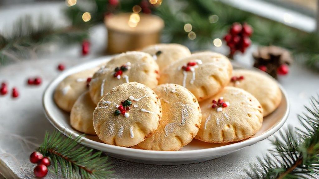 Biscoitos natalinos amanteigados decorados com glacê colorido e confeitos festivos