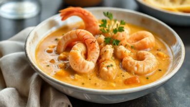 Bobó de abóbora com camarão servido quente, com arroz branco e coentro fresco, cremoso e colorido