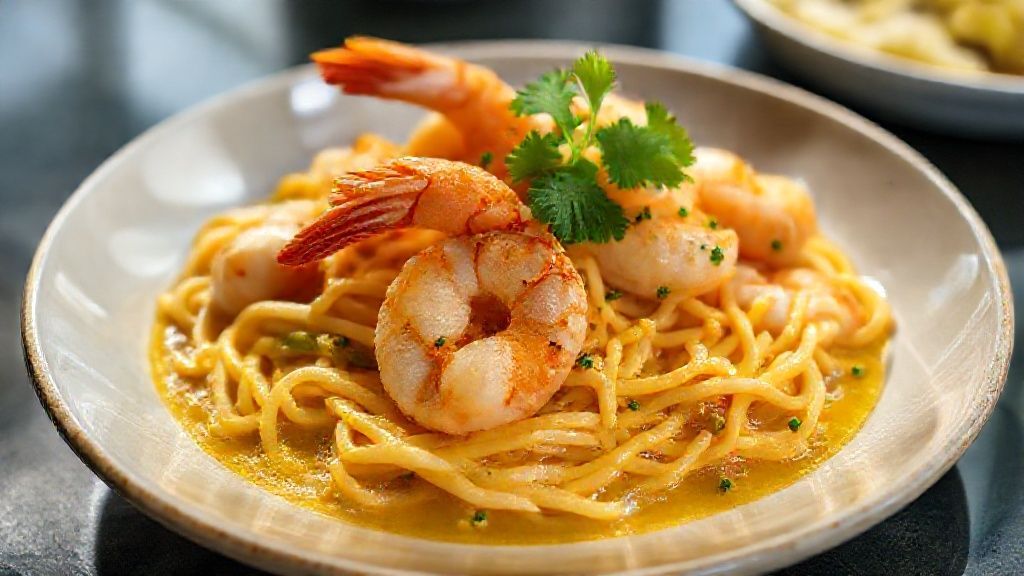 Prato de bobó de camarão para 50 pessoas cremoso e dourado com coentro fresco, servido em travessa baiana