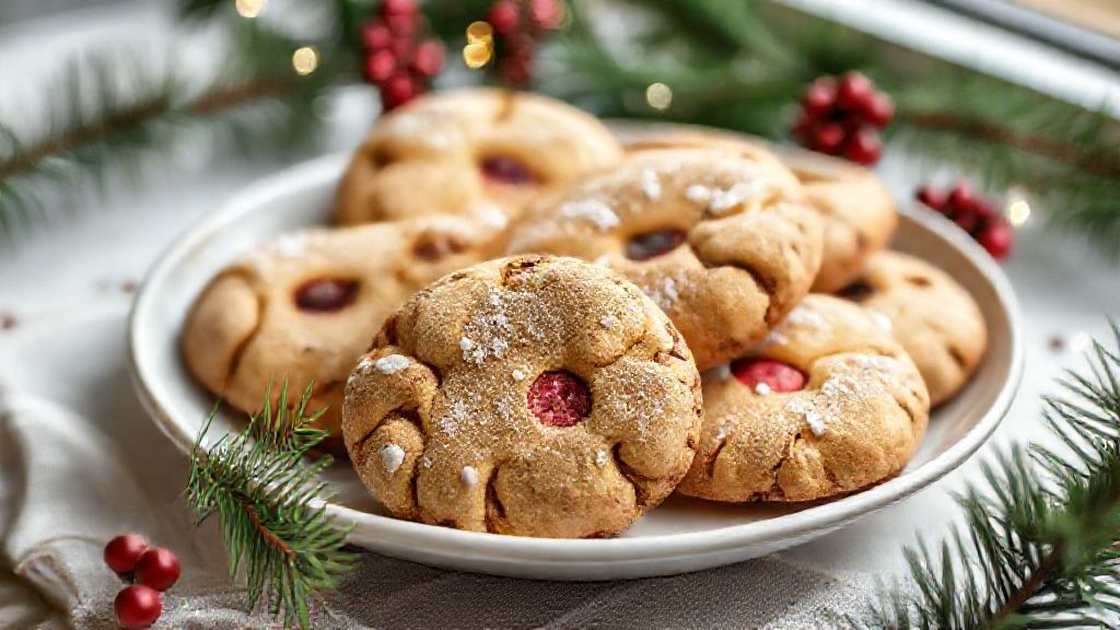 Bolachas de Natal fit douradas e crocantes decoradas com chocolate amargo e especiarias natalinas