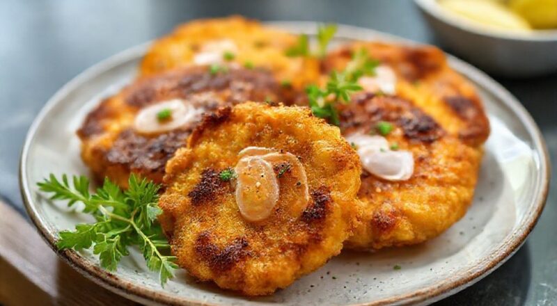 Bolinhos dourados e crocantes de chuva feitos na air fryer, servidos em prato branco com açúcar e canela