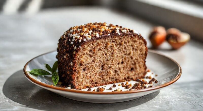 Bolo brigadeiro cortado, mostrando as camadas úmidas de massa e o recheio cremoso de chocolate