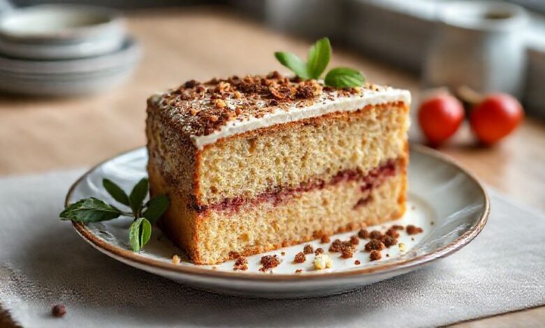 Bolo caseiro dourado e fofo, recém-saído do forno, mostrando textura perfeita após corrigir o ponto cru