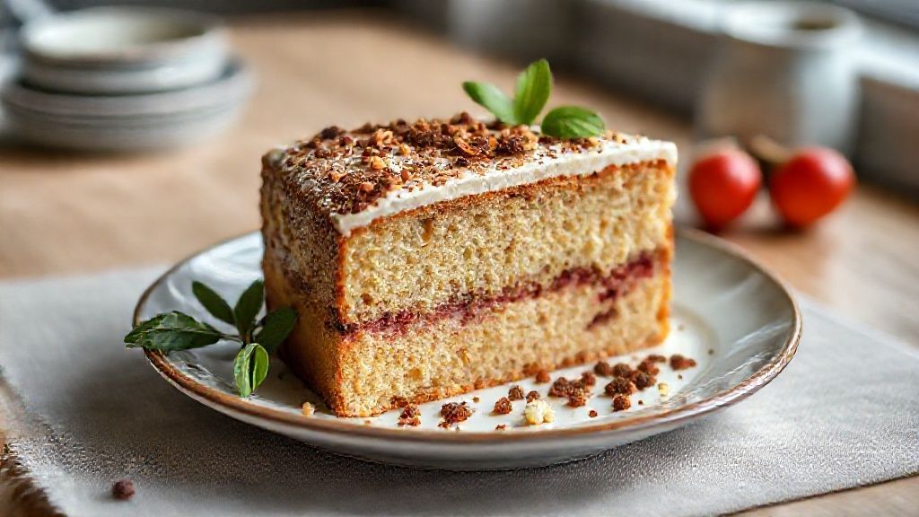 Bolo caseiro dourado e fofo, recém-saído do forno, mostrando textura perfeita após corrigir o ponto cru