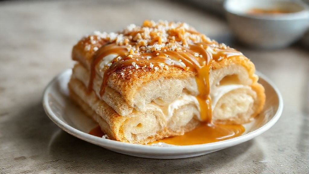Bolo de churros fofinho com cobertura de doce de leite e canela, decorado e pronto para servir