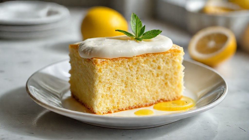 Bolo de limão com cobertura cremosa decorado com raspas de limão, macio e delicioso