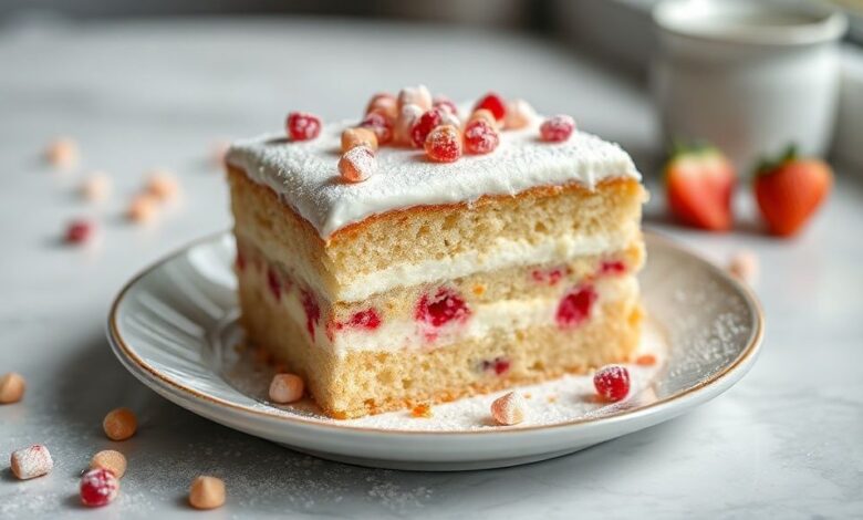 Bolo temático colorido com cobertura cremosa de leite ninho e decoração de balas Fini
