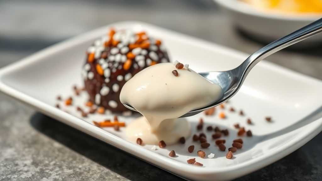 Brigadeiro de colher cremoso servido em taça com brilho intenso e textura lisa