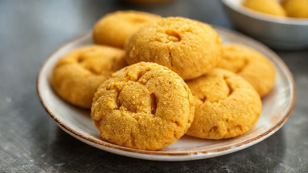 Broa de padaria caseira dourada e macia servida com café, mostrando o aspecto crocante e o centro com goiabada.