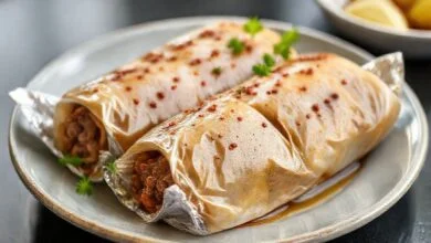 Prato de carne enrolada assada na airfryer, dourada por fora e suculenta por dentro, servida com legumes coloridos.