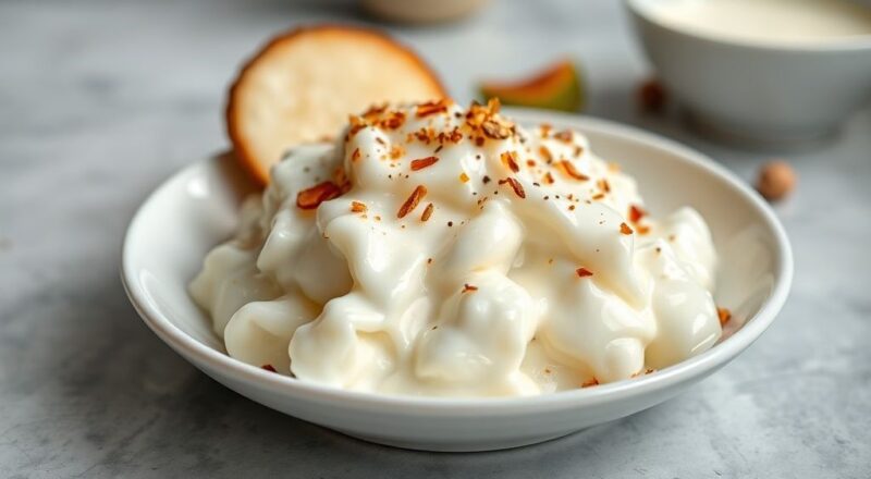 Porções de cocada cremosa com leite condensado servidas em potes, com brilho intenso e textura macia.