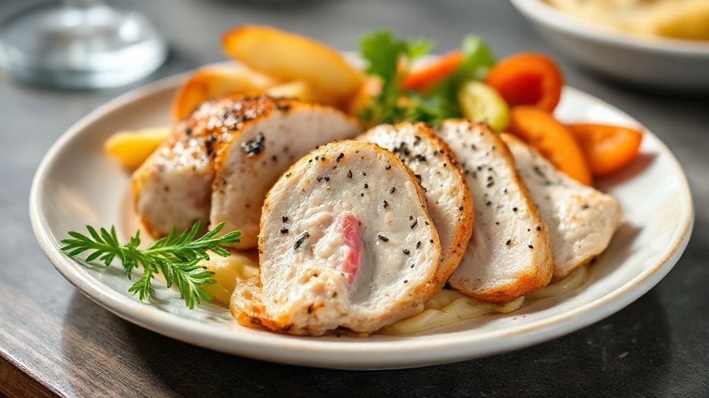 Prato de cordon bleu tradicional dourado e crocante, recheado com queijo derretido e presunto fatiado