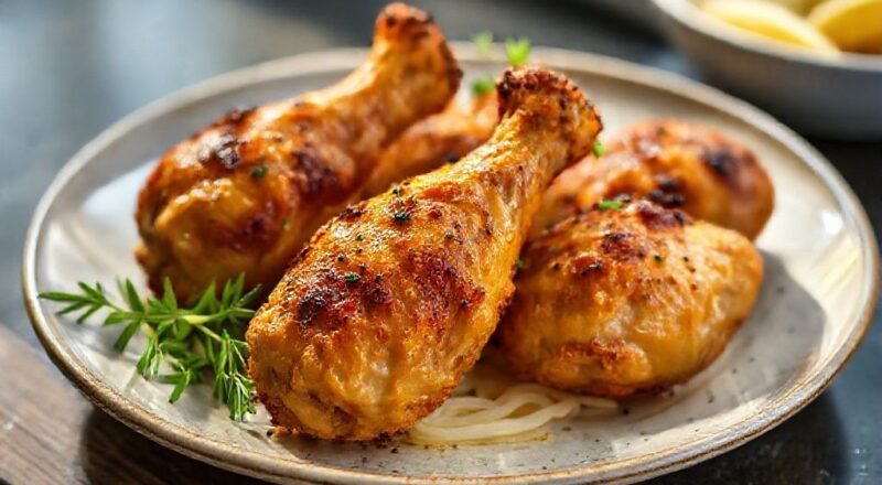 Coxinhas da asa douradas, crocantes e suculentas, servidas em uma travessa rústica com limão e ervas