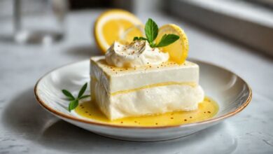 Cremosão de limão gelado servido em taças, com aparência cremosa e decorado com raspas de limão e folhas de hortelã