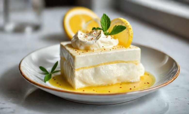 Cremosão de limão gelado servido em taças, com aparência cremosa e decorado com raspas de limão e folhas de hortelã