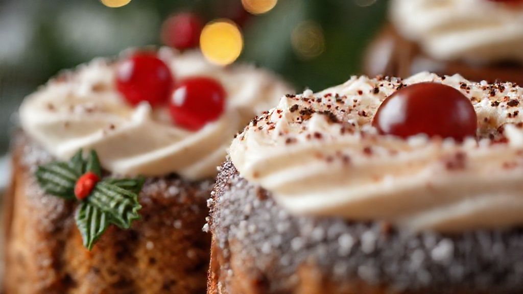 Close-up mostrando textura cremosa do pavê natalino e brilho do chocolate no panetone trufado