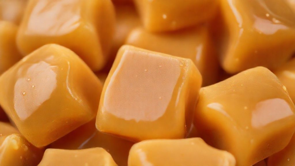 Close-up mostrando a textura lisa e o brilho das balas cortadas em cubos