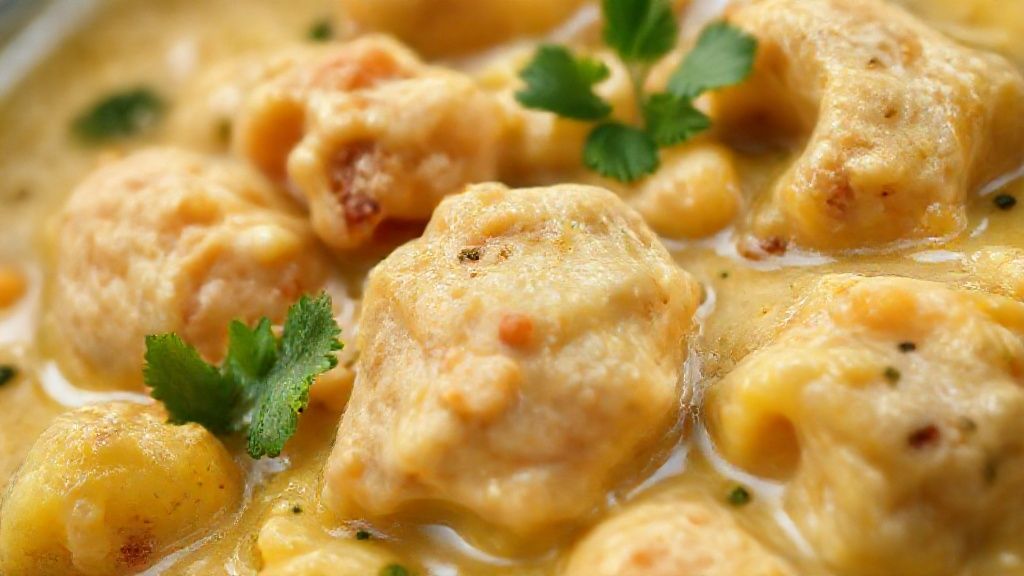 Close-up do prato pronto, destacando a textura e os detalhes do creme