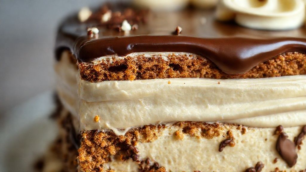 Close-up de uma fatia mostrando as camadas de massa fofa de cenoura e o recheio cremoso de brigadeiro