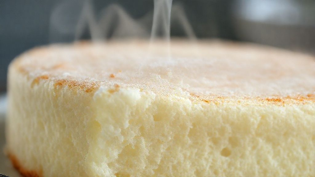 Close-up de uma fatia destacando a textura leve e aerada do bolo recém-cortado