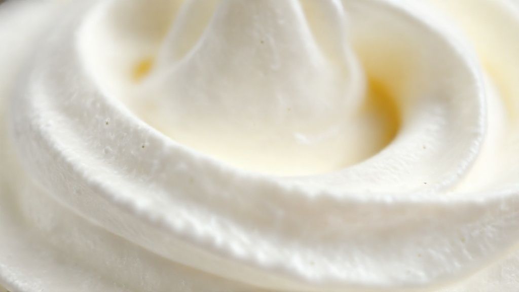Close-up do chantilly firme e aerado, destacando a textura acetinada