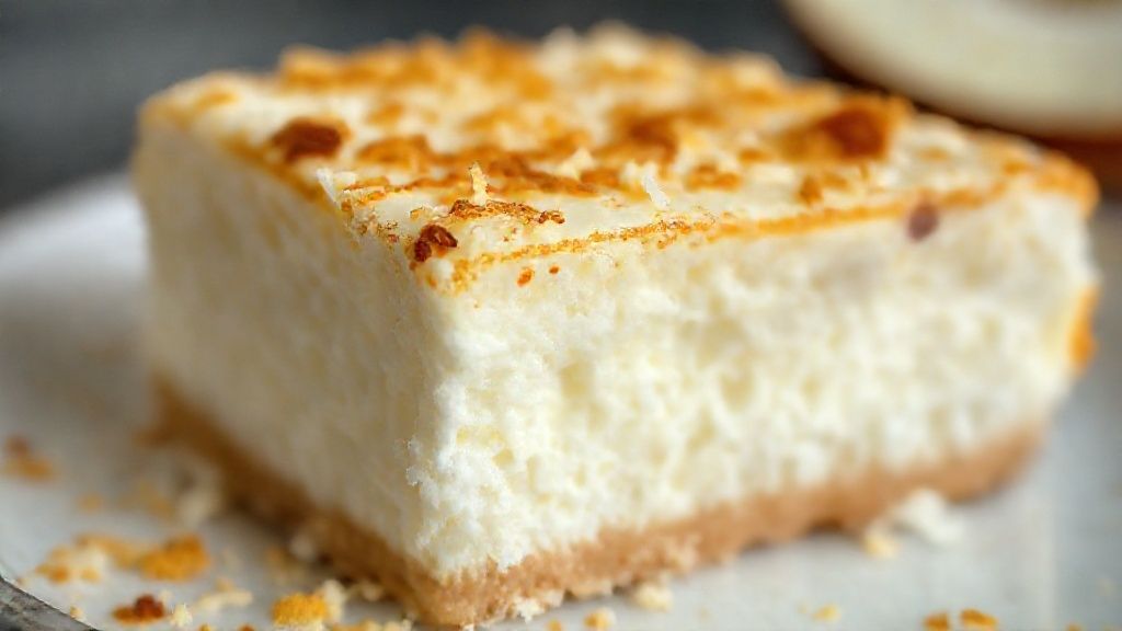 Close-up do doce de coco dourado mostrando textura cremosa e brilhante