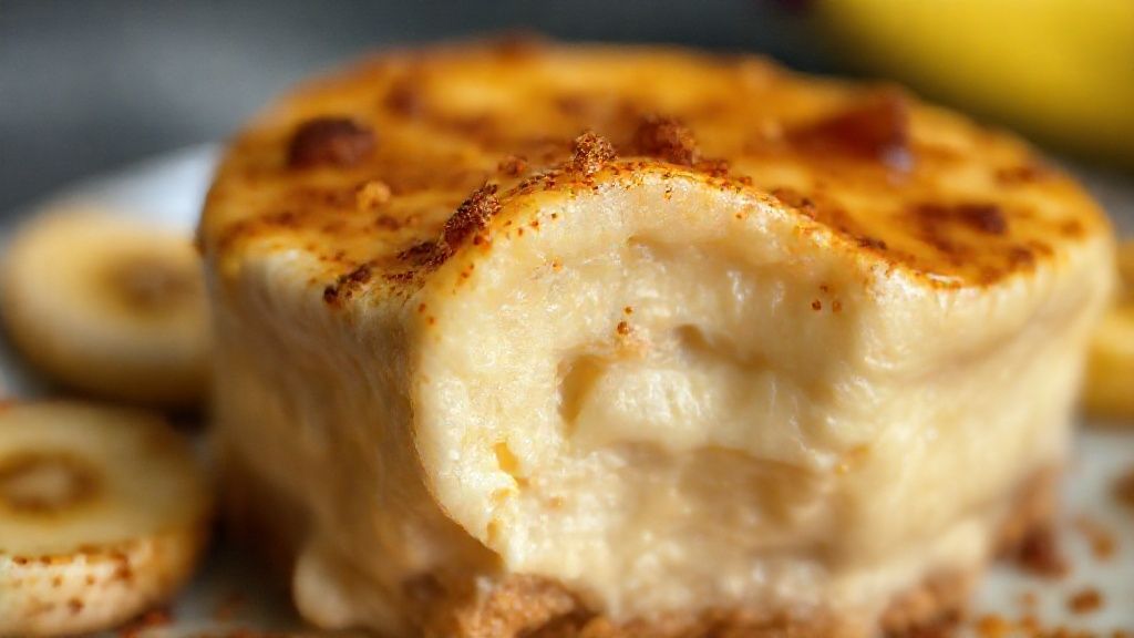 Close-up do doce de banana cremoso no pote, mostrando textura caramelizada e castanhas por cima