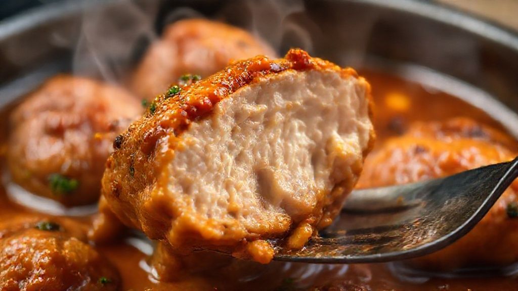 Close-up do frango ao molho com textura suculenta e molho brilhante recém-servido