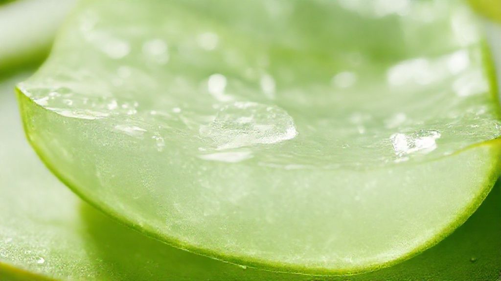 Close-up do gel de babosa pronto, translúcido e brilhante, sobre colher de vidro