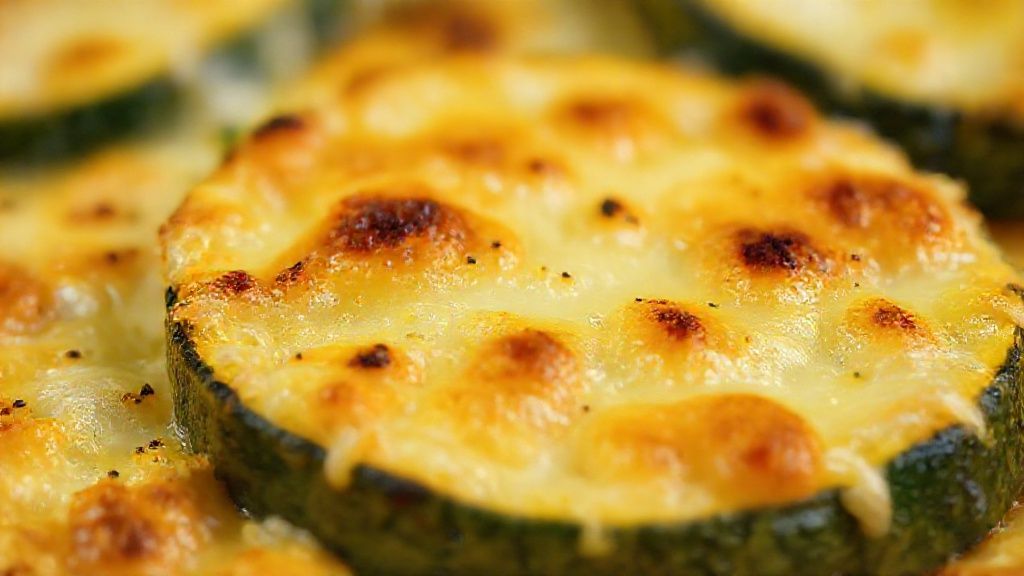 Close-up do lanche fit de abobrinha pronto, mostrando o queijo derretido e o leve dourado da superfície
