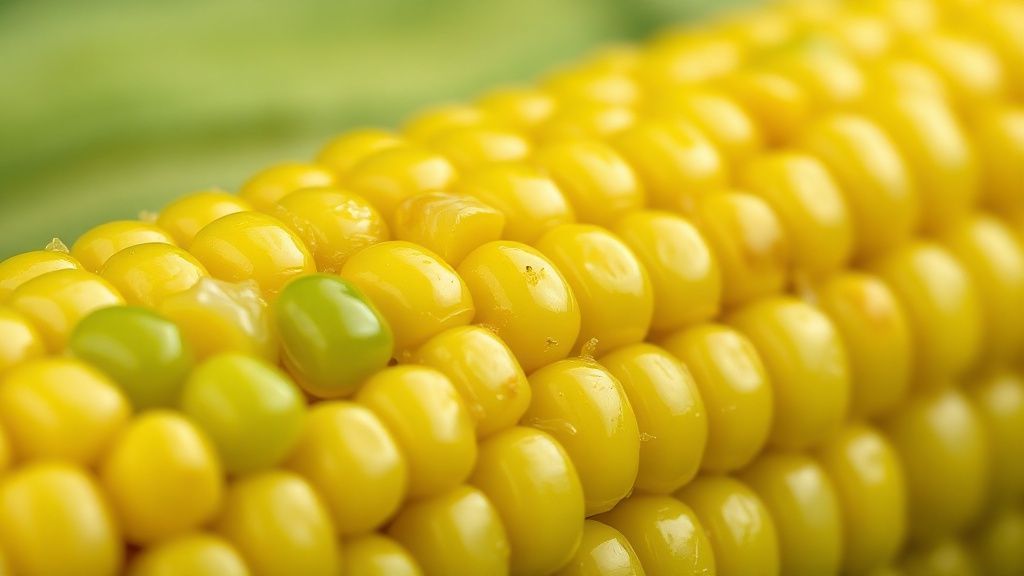 Close-up do milho verde cozido com manteiga derretida escorrendo, destacando a textura macia dos grãos.