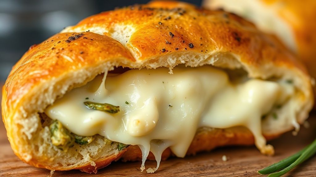 Close-up de uma fatia de pão cortada, mostrando o recheio cremoso e a textura macia da massa