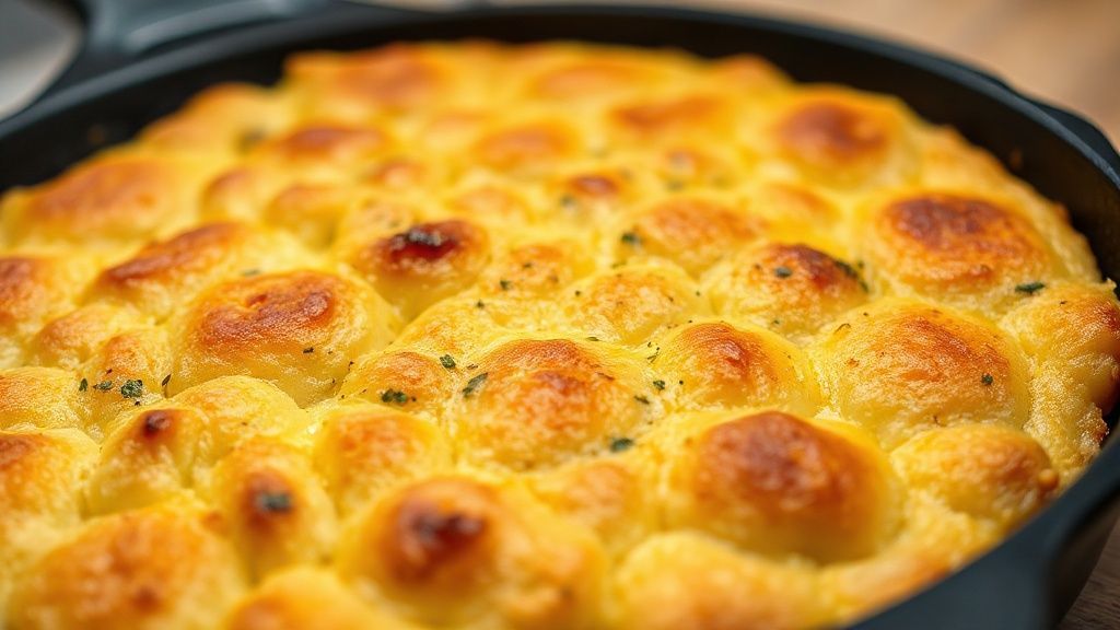 Close-up do pão de queijo pronto mostrando a textura interna macia e crosta dourada