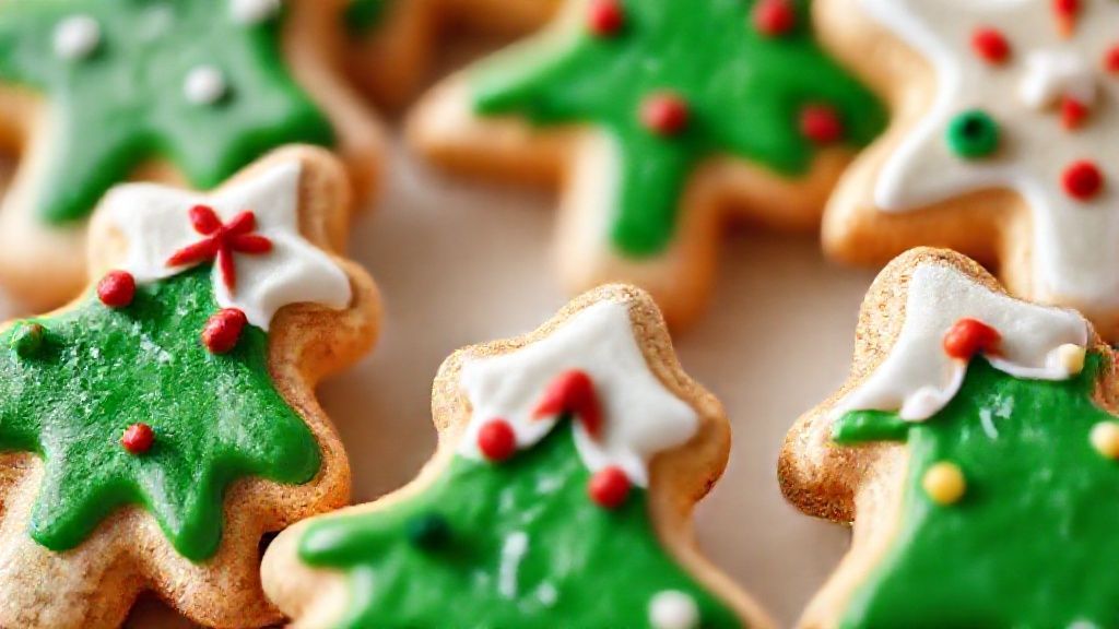Close-up mostrando textura crocante e glacê colorido seco sobre os biscoitos prontos.