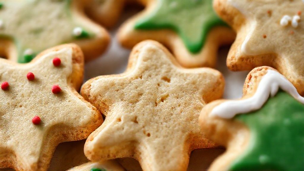 Close-up em biscoitos prontos com textura amanteigada e glacê colorido, destacando brilho e cor