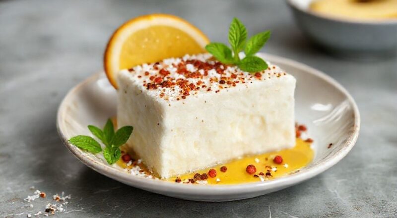 Doce caseiro de coco cremoso e dourado por fora, servido em porções elegantes e tentadoras