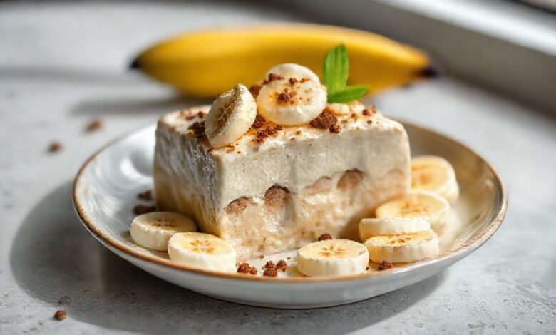 Doce de banana fit cremoso e dourado servido em pote de vidro com castanhas e raspas de coco