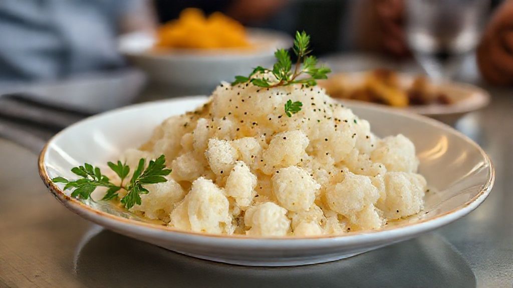 Farofa fria para 40 pessoas servida em travessa grande com legumes coloridos e textura crocante