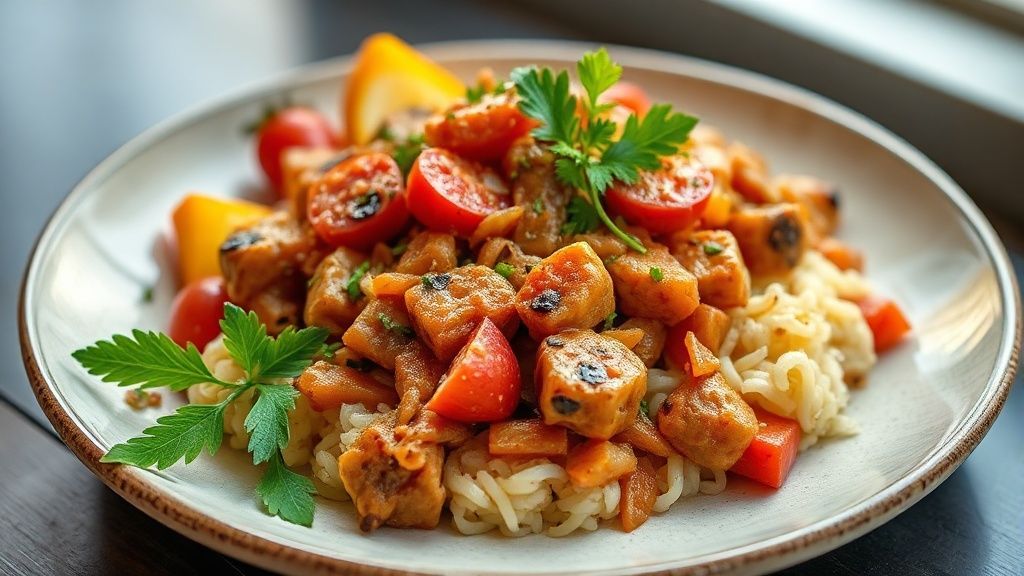 Farofa natalina pronta em travessa, dourada e crocante, decorada com nozes e passas