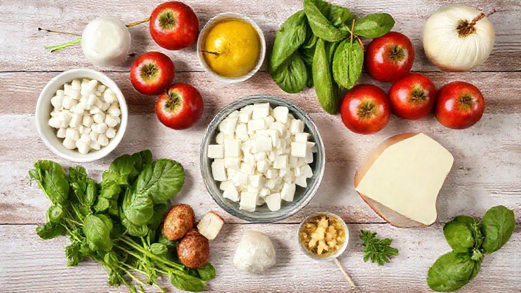 Ingredientes medidos e organizados em bancada para preparo da calda da maçã do amor