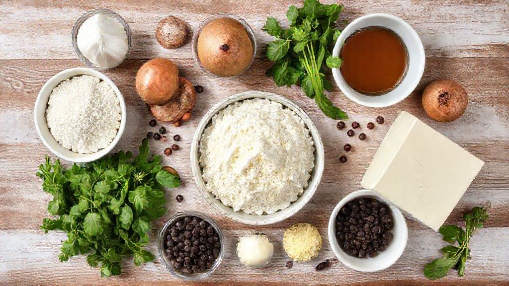 Ingredientes frescos dispostos sobre uma bancada de madeira, prontos para o preparo do panetone